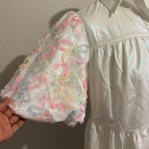 Peach Love Unicorn California White Mini Dress with Puff Sleeves Halloween - Picture 5 of 7